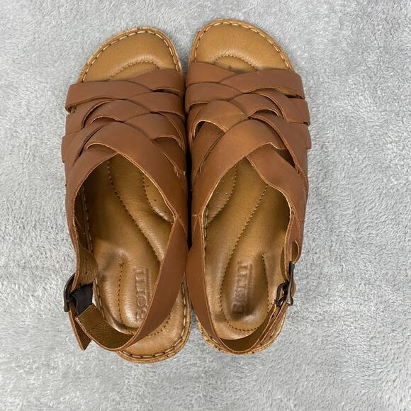 Born Sandals Womens 9 M Brown Tan Laila Leather Woven Strappy Cork Wedge Buckle - Picture 5 of 13